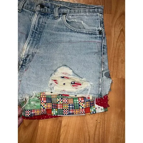 Womens Vintage Levi Jorts Patched Distressed Cutoff Shorts VTG Women Large - Picture 3 of 13
